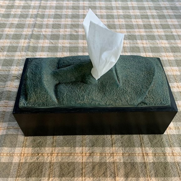 VTG Easter Island Moai Head Tissue Box Cover Polynesian Green Resin Retro Tiki - Picture 3 of 12